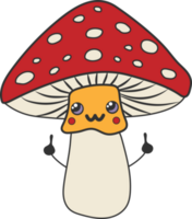 mignonne content marrant champignon avec kawaii yeux. dessin animé de bonne humeur tomber mascotte png