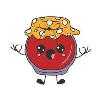 Cute happy funny jam with kawaii eyes. Cartoon cheerful fall mascot vector