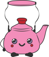 Cute happy funny kettle with kawaii eyes. Cartoon cheerful fall mascot png