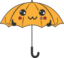 Cute happy funny umbrella with kawaii eyes. Cartoon cheerful fall mascot png