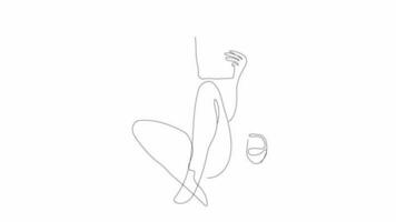 jambes et livre et verre de du vin. ligne style. vidéo plat dessin animé animation conception élément. video