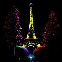 París iluminado eiffel torre escena a noche foto