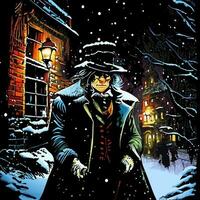 Ebenezer Scrooge Snowy Christmas Victorian Street photo