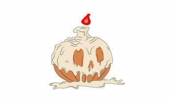 Halloween pumpkin with animation fire candle. Video flat cartoon animation design element. 4K video footage, alpha channel transparency for web design