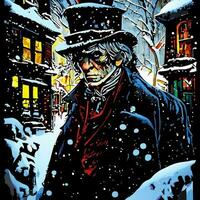 Ebenezer Scrooge Victorian Christmas Winter Scene photo