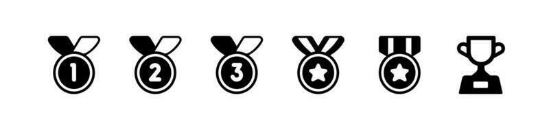 medal and trophy icon set. Simple sillhouete style icon pack. vector