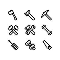 Construction work tools icon set. Simple line art style icon pack. vector