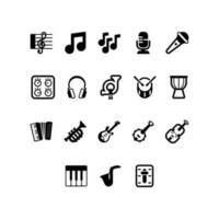 Set of music musical instruments Icons. Simple Silhouettes style icons pack. vector