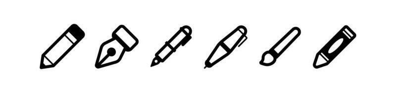 set of pencil, pen, paint brush, fountain pen, crayon icon vector