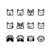 conjunto de gato y mono caras iconos sencillo siluetas estilo íconos embalar. vector