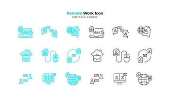 Set of remote work Icons. Simple line art and editable stroke icons pack. vector