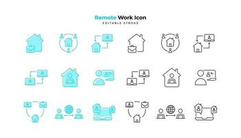 Set of remote work Icons. Simple line art and editable stroke icons pack. vector