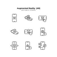 Set of augmented reality Icons. Simple line art and editable stroke icons pack. vector