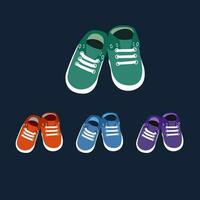 Children's slippers in different colors. Green, red, blue and purple vector