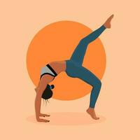 Dark-skinned girl does yoga on a mat vector