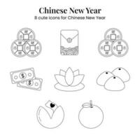 chino nuevo año icono arte lineal negro blanco Listo a color. linda icono conjunto vector