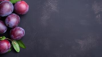 Ripe plums mockup and copy space with a gradient background, photo