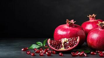 Ripe pomegranate mockup and copy space with a gradient background, photo