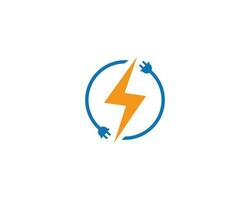 Lightning Flash And Power Bolt Energy Logo Design With Plug Symbol Vector Icon.