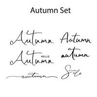 Hello sale autumn set collection symbol decoration ornament full of autumn vector illustration hand written calligraphy font september october november leaf design template quote ink concept maple