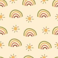 Seamless pattern  cute rainbow with sun for kids, children. Rainbow, sun background. Scandinavian style for fabric, wallpaper, clothes, swaddles, apparel, planner, sticker vector