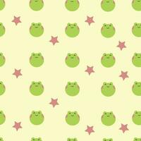 Seamless pattern of frog faces with stars on a cream background. Funny frog on white background for your design. Creative style art background for children. Trendy texture design pattern. vector