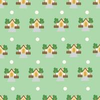 Seamless vector pattern with cute  houses on green background. Perfect for textile, wallpaper or print design.