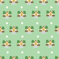 Seamless vector pattern with cute  houses on green background. Perfect for textile, wallpaper or print design.