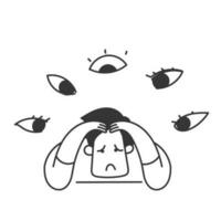 han drawn doodle person surrounded by giant eyes feeling overwhelmed and helpless illustration vector