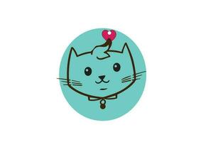 illustration of a cute kitten's head with a red ribbon vector