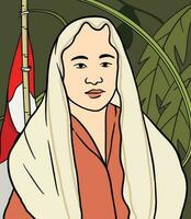 Fatmawati portrait illustration. Happy Indonesian National Heroes day vector