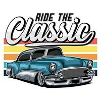 Ride the classic car full color isolated with a white background. vector