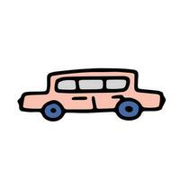 Doodle car. Funny primitive sketch scribble style. Hand drawn toy car vector illustration.