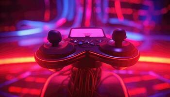 Futuristic stylish joystick for games in neon light photo