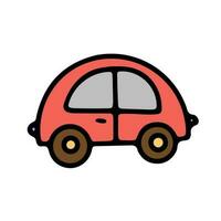Doodle car. Funny primitive sketch scribble style. Hand drawn toy car vector illustration.