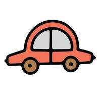 Doodle car. Funny primitive sketch scribble style. Hand drawn toy car vector illustration.