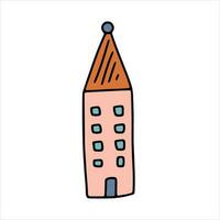 Doodle house. Funny primitive sketch scribble style. Hand drawn toy build vector illustration.