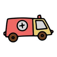 Doodle car. Funny primitive sketch scribble style. Hand drawn toy car vector illustration.