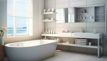 Modern stylish bright bathroom interior photo