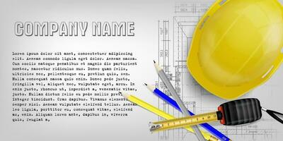 Design for decoration of a construction company with elements of tools and protective equipment vector