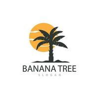 Banana Tree Logo, Banana Tree Simple Silhouette Design, Plant Icon Symbol Vector Illustration