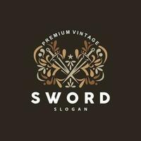 Sword Logo, Fighter War Weapon Vector, Premium Retro Vintage Typography Design vector