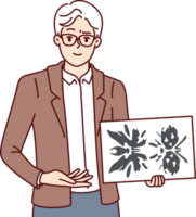 Man psychotherapist holds picture of rorschach test to determine patient personality type png