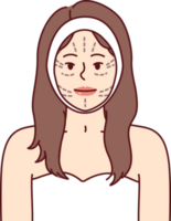 visage de femme avec lignes pour Plastique chirurgien ou cosmétologue Faire cosmétique levage procédure png