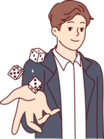 Man throws dice inviting you to visit casino and try your luck at roulette with big cash prize png