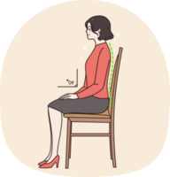 Jeune femme asseoir sur chaise dans correct posture png