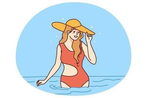 Smiling woman in swimsuit in sea vector