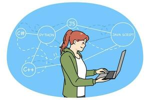 Woman programmer writing codes on computer vector