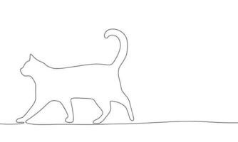 Continuous line art or One Line Drawing of cat is going picture vector illustration