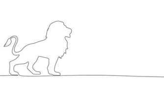 Lion silhouette vector. One line continuous vector line art outline illustration. Isolated on white background.